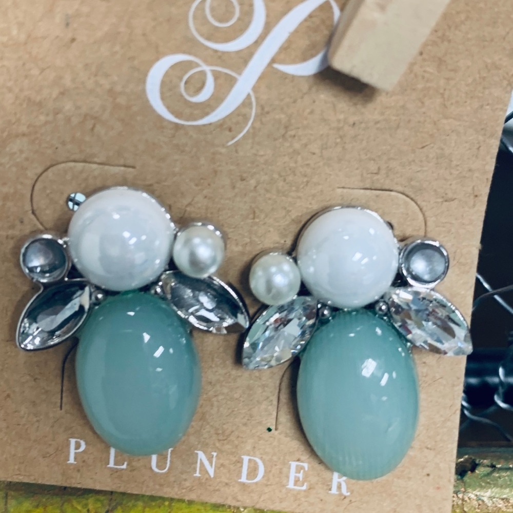 Dainty mint, faux diamond earrings by Plunder